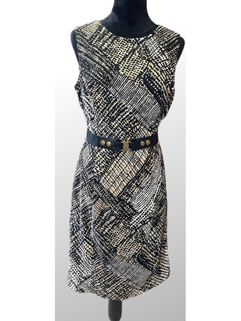 Women’s Jones Wear Sleeveless Geometric Sheath Dress Size 10 Excellent Condition